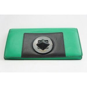 Kate‎ Spade NY Colorblock Wallet Green Black Leather Pyramid Turnlock Good